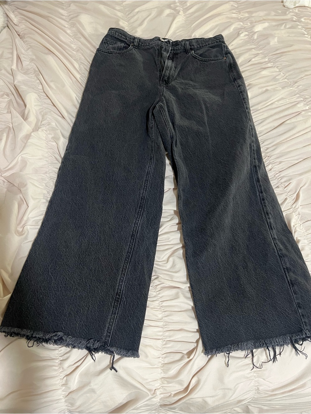 PacSun Black High-Rise Wide Leg Jeans with Frayed Hem